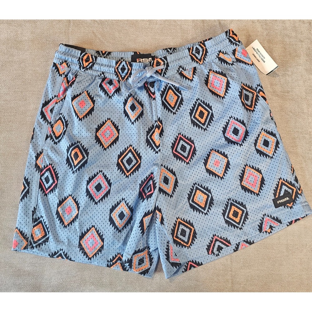 RSQ Mesh Shorts Men's Tribal Print Street Skate Surf Beach Men's Size Small 6"